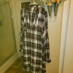JustFab purple plaid button up collared shirt dress size XL